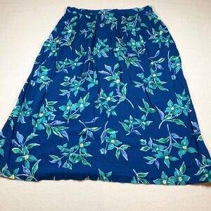 Bentley Plus Blue Floral Rayon Midi Skirt Pockets Size 16 Vintage Style